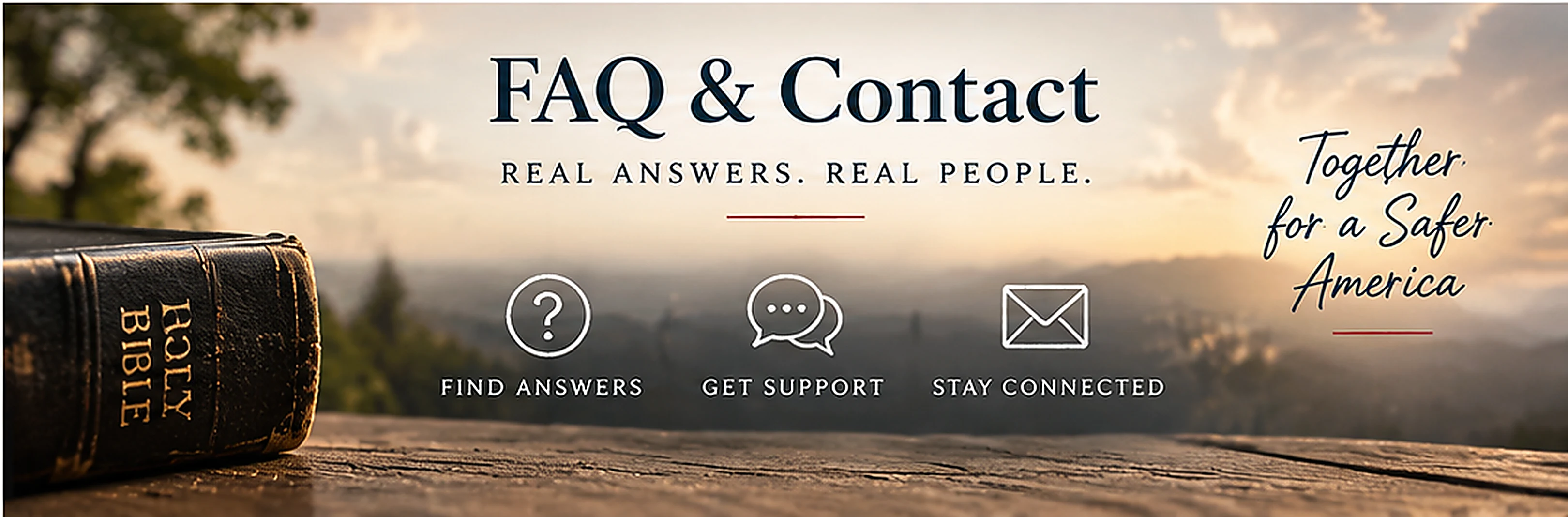 A friendly support and help desk graphic representing FAQ and Contact: Real answers, real people